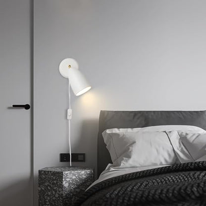 Modern White Plug in or Hardwire Wall Light Sconces, Set of 2 | Adjustable Rotatable Lampshade Simple Wall Mount Lighting Fixture for Bedroom, Living Room, Bedside & Nightstand - color: E-White-2 Pack