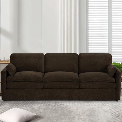 89" Chenille Modern Sofa w/Plump Backrests, Brown | 3 Seater Couch w/Soft Pillows, Comfy Upholstered Couch w/Thicker & Deeper Seats for Living Room, Bedroom - color: Brown, size: Sofa