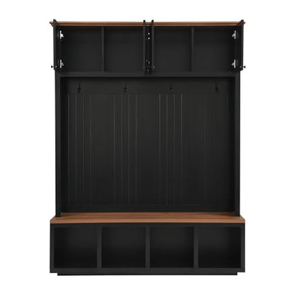 76.7''H Farmhouse Hall Tree with Storage Cabinet & Bench, Black - color: Black, size: 59”W x 15.7”D x 76.7”H