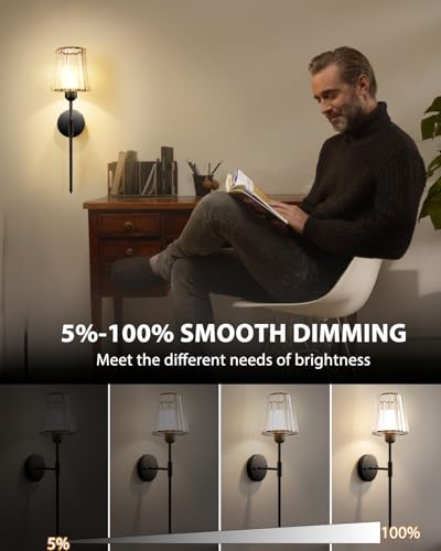 Adetu 23 inch Crystal Battery Operated Wall Sconce Set of 2 | Black Rechargeable Wall Sconce with 10000mAh Magnetic Bulbs, RGB Dimmable Wireless Wall Lamp for Bedroom Living Room - color: Black, size: 23 Inch