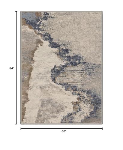 BEIMO 5X7 Modern Abstract Area Rug, Washable Non Slip Soft Living Room Rug | Artistic Rug in Dusty Beige, Soft Faux Wool Rug for Bedroom and Dining Room, Non-Shedding, Easy Care, Lightweight, Low Pile - color: Dusty Beige-1, size: 5' x 7' (Rectangular)