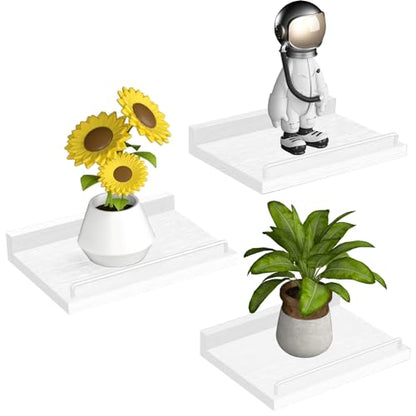 RYOFOBETTO Small Floating Shelf, 6 X 9 Inches Farmhouse Wall Shelves for Living Room, Bedroom, Picture Frames, Plants, Kitchen, Set of 3 (White) - color: White, size: 9"