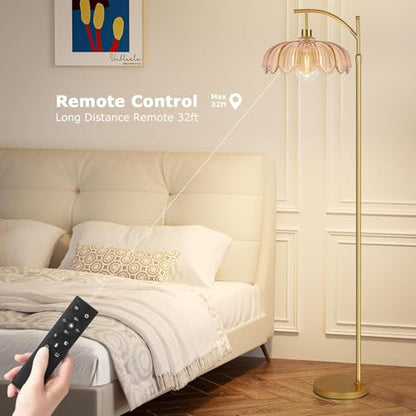QIYIZM Glass Floor Lamp for Living Room,Bedroom,Gold Dimmable Standing Lamp with Remote,Mid Century Modern Brass Tall Lamp Boho Floor Lamps Arc Stained Flower Floor Light Lamp Bohemian - size: 35-Floor Lamp