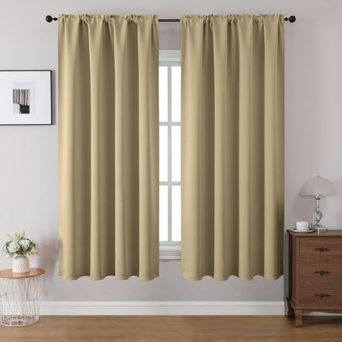CUCRAF Blackout Curtains 54 inches Long 2 Panels Set for Bedroom, Beige Rod Pocket Room Darkening Curtain for Living Room, Thermal Insulated Window Drapes (W 52 x L 54 Inch) - color: Beige, size: 52"W x 54"L (Pack of 2)
