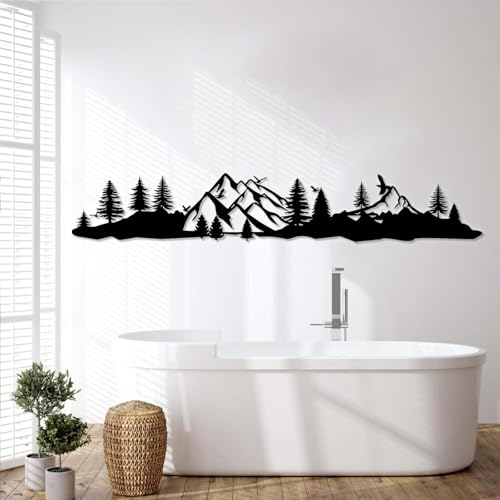 Metal Forest Wall Art, Forest Wall Decor, Mountain Metal Wall Decor, Large Forest Wall Art, Nature Metal Wall Decor, Hill and Trees Wall Hanging, Nature and Forest Home Decor (Black, 53"x9"|135x23cm) - color: Black, size: 53"L x 9"W