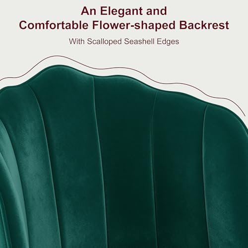 VECELO Velvet Dining Chairs Set of 2, Modern Upholstered Kitchen Chairs with Thick Cushions, Curved Padded Backrest and Metal Legs, for Kitchen, Dining Room, Living Room, Green - color: Green, size: Set of 2
