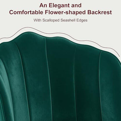VECELO Velvet Dining Chairs Set of 2, Modern Upholstered Kitchen Chairs with Thick Cushions, Curved Padded Backrest and Metal Legs, for Kitchen, Dining Room, Living Room, Green - color: Green, size: Set of 2