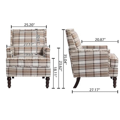 Accent Chair, Plaid Gingham Cozy Comfy Modern Accent Chairs | Mid-Century Upholstered Lounge Arm chair With Solid Wood Frame for Living Room/Bedroom-Brown plaid - color: Brown Plaid-sackcloth-s001