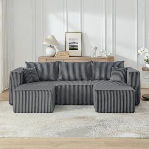 Compact Modular sectional,Compressed Corduroy Sofa with Modern Minimalist Style, Ultra-Comfy Compression Modular Sofa with Space-Saving Efficient Design-Gray