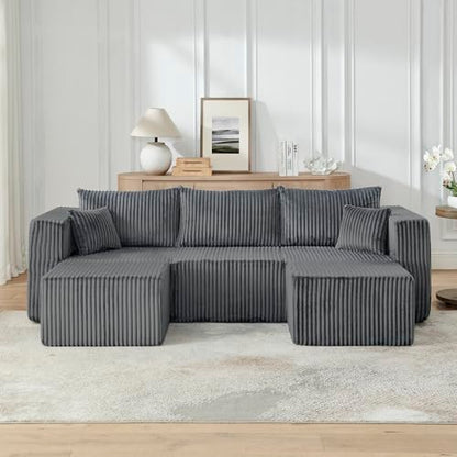 Compact Modular sectional,Compressed Corduroy Sofa with Modern Minimalist Style, Ultra-Comfy Compression Modular Sofa with Space-Saving Efficient Design-Gray