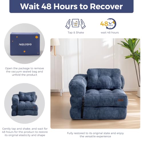 MAXYOYO Folding Sofa Bed, Convertible Chair Bed with Pillow | L-Shaped Floor Sofa with Armrest and Pillow, Foldable Portable Fold Out Comfy Chair Bed for Living Room Bedroom, Dusty Blue - color: Dusty Blue