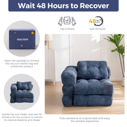 MAXYOYO Folding Sofa Bed, Convertible Chair Bed with Pillow | L-Shaped Floor Sofa with Armrest and Pillow, Foldable Portable Fold Out Comfy Chair Bed for Living Room Bedroom, Dusty Blue - color: Dusty Blue