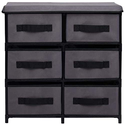 6-Drawer Storage Cabinet, Gray Steel and Fabric Organizer Unit for Bedroom, Living Room, Office, 21.7 inch Side Chest for Small Spaces