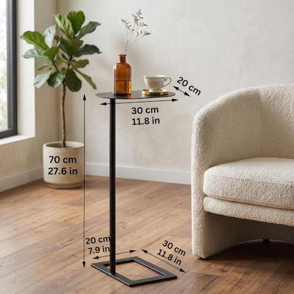 Modern Stable C Table End Table, 27.5" Tall, Large, Black | C Shaped Side Table that Slides Under Sofa, Slim Under Couch Table, Industrial Coffee Tray Table for Living Room Bedroom - color: Black, size: Large
