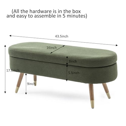 IAFIKE Oval Storage Bench 43.5" Ottoman Bench Upholstered Boucle Fabric Footrest Bench with Golden Metal Legs End of Bed for Bedroom, Living Room, Entryway,Bed Side (Dark Green) - color: Dark Green