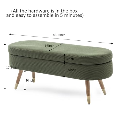 IAFIKE Oval Storage Bench 43.5" Ottoman Bench Upholstered Boucle Fabric Footrest Bench with Golden Metal Legs End of Bed for Bedroom, Living Room, Entryway,Bed Side (Dark Green) - color: Dark Green