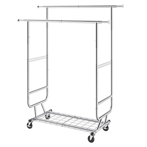 VEVOR Clothes Rack, Rolling Clothing Garment Rack, Extendable Carbon Steel Clothing Racks with Wheels for Bedroom, Laundry, Living Room - style: 2Rod,21.5"D x 75.4"W x 73.5"H