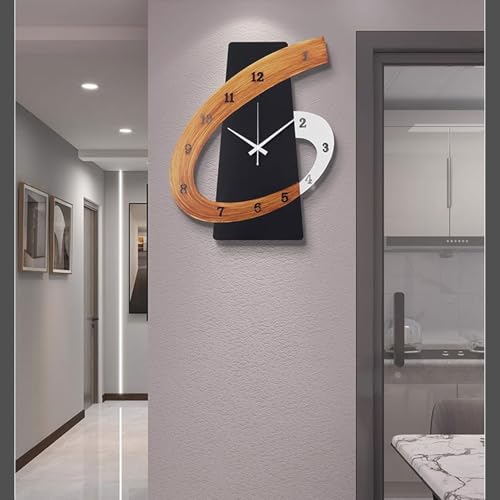 Modern Large Decorative Wall Clock，20 inch Black Silent Non-Ticking Nordic Metal Wall Clocks for Living Room Home Kitchen Bedroom Cafes Office Staircase，Arabic Numerals Quartz Clock((40x50cm) - size: 15.7x19.7IN(40x50cm)