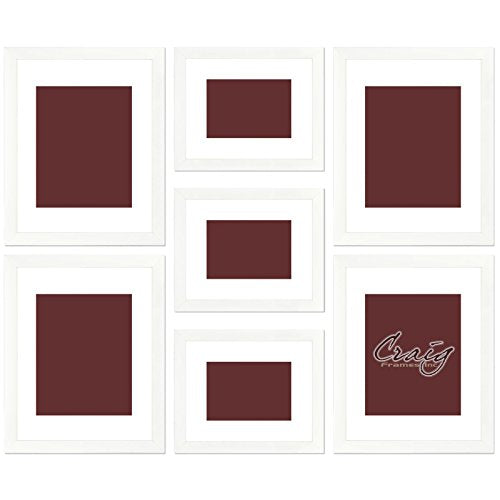 Craig Frames 23247812 Picture Frame 7-Piece Wall Set, White Frames, White Display Mats - color: 622FSET01S07Z White Frame Set