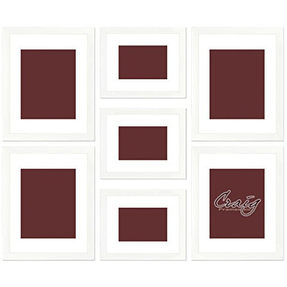 Craig Frames 23247812 Picture Frame 7-Piece Wall Set, White Frames, White Display Mats - color: 622FSET01S07Z White Frame Set