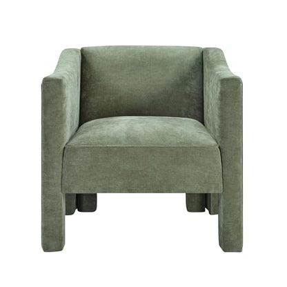 Penau Barrel Accent Chair, Chenille Upholstered Green Chair | Soft Chenille Upholstery, Enclosed Barrel Arms, Compact Lounge Seating For Living Room, Bedroom, Reading Nooks