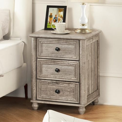 RWYHG 18" Night Stand Set 2, Nightstand with 3 Drawers | Farmhouse Modern Bedside Table, Solid Wood Legs, Metal Handles, Gray Bed Side End Tables for Bedroom Living Room - color: Gray Oak, style: 3 Drawers*2