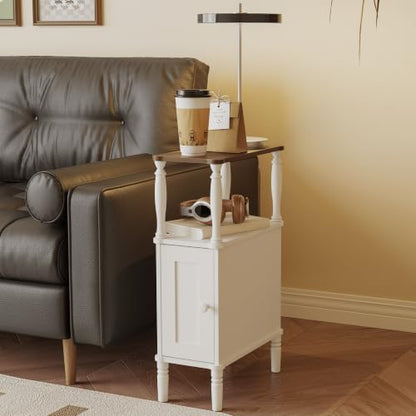 Veegle Narrow Nightstand, Skinny End Side Table(White) | Mid-Century Modern Nightstand with Storage,bedside table for Bedroom and Living Room - color: White