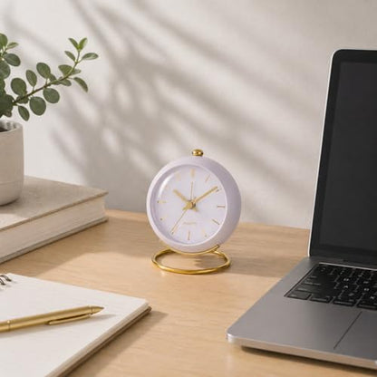 AYRELY® Battery Operated Analog Desk Alarm Clock with Light, Table Clock | Retro Aesthetic Clock with Silent Non-Ticking Movement for Bedside, Bedroom, Kitchen, Office, Travel & Kids' Room (White) - color: White