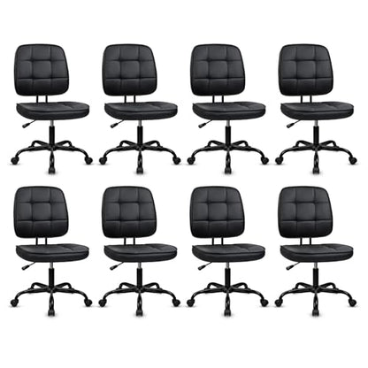 CLATINA Armless Home Office Chair with Lumbar Support and Wheels, Small PU Leather Ergonomic Low Back Desk Chairs No Arms, Adjustable Height 360° Swivel Rolling Computer Task Chair, Black, 8 Pack - color: Black-heibao, size: 8 Pack