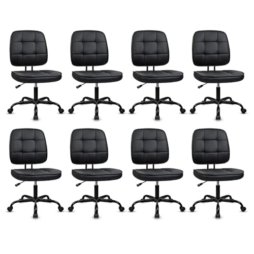 CLATINA Armless Home Office Chair with Lumbar Support and Wheels, Small PU Leather Ergonomic Low Back Desk Chairs No Arms, Adjustable Height 360° Swivel Rolling Computer Task Chair, Black, 8 Pack - color: Black-heibao, size: 8 Pack