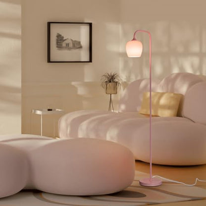 ONEWISH Pink Floor Lamp-Modern Standing Lamp for Living Room Bedroom, Glass Lamp Shade, LED Bulb Included, Cute Simple Design, for Girls Women - color: 1-Piece Pink
