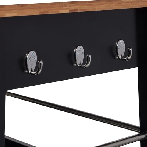 Kitchen Island Cart on Wheels, Black Base, Natural Bamboo Top | Drawer, Storage Cabinet, Shelf, Butcher Block - color: Black Base