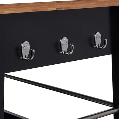 Kitchen Island Cart on Wheels, Black Base, Natural Bamboo Top | Drawer, Storage Cabinet, Shelf, Butcher Block - color: Black Base