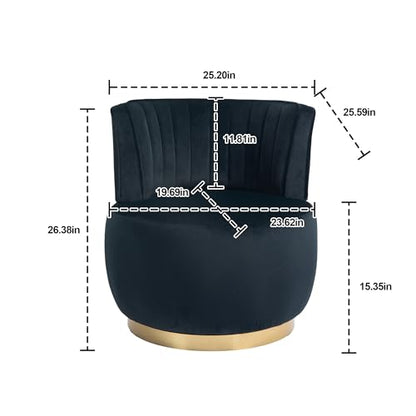 SLEERWAY 360° Swivel Barrel Chair Set of 2, Modern Velvet Round Accent Chair, Comfy Upholstered Small Armchair with Gold Metal Base for Living Room Bedroom Nursery Office Sillas para Sala, Black - color: Black, size: 25.2" W