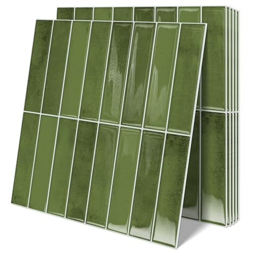 10 Sheets Upgraded Thicker Design Subway Tile Peel and Stick Backsplash | 12”×12”Self Adhesive Wall Tiles Stick on Back Splash for Kitchen,Bathroom,Camper(Green) - color: Green