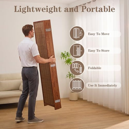 8 Panel Bamboo Room Divider, Folding Privacy Screen, Dark Brown | Pine wood frame, dual-action stainless steel hinges, 5.6FT tall, extends to 126 inches wide, no assembly - color: Dark Brown, size: 8 Panel