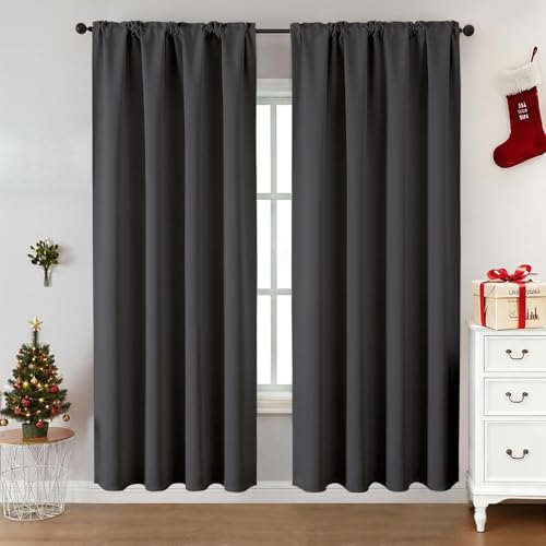 CUCRAF Blackout Curtains 72 inches Long 2 Panels Set for Bedroom, Dark Grey Rod Pocket Room Darkening Curtain for Living Room, Thermal Insulated Window Drapes (W 52 x L 72 Inch) - color: Dark Grey, size: 52"W x 72"L (Pack of 2)