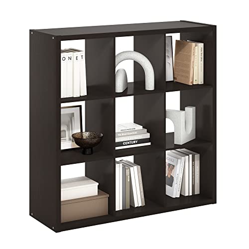 Furinno CUBICLE 9-Cube Book Shelf, Extra Thick Frame Bookshelf, Dark Oak | 14.6" x 44" x 44", Reversible Bookcase with Open Back, for Living Room, Bedroom, Home Office - color: Dark Oak, size: 9-Cube