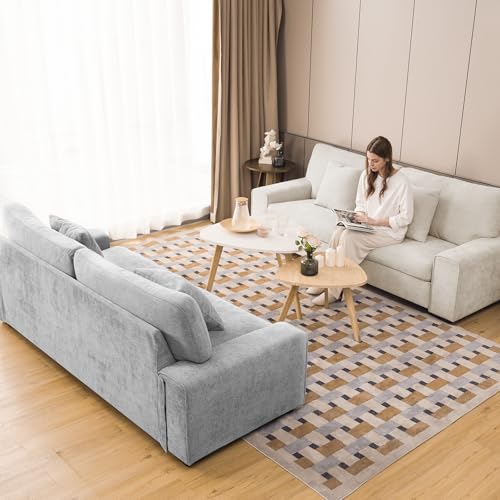 DOPEDIO 71.25" Sofa Set, Chenille Loveseat & 2 Accent Chairs, Brown | Modern chenille sofa set with removable covers, spring cushions, solid wood frame, easy assembly for comfortable living rooms - size: 71.25 inch + 2 Single, style: Brown Chenille