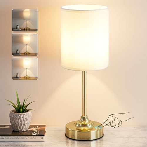 Rechargeable Table Lamp, Battery Operated, Touch Control, Brass, 1 Pack | 4000mAh Battery, USB-C Charging, 3000K Warm Light, Stepless Dimming, Brightness Memory, Up to 40 Hours, Small Table Lamp - color: White - Gold, size: 1 Pack 14.5in - Drum Shade
