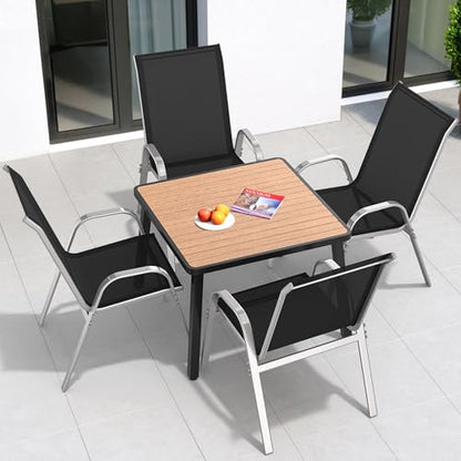 Patio Chairs Set of 4, All Weather Outdoor Dining Chairs | Stackable Dining Furniture Set, Breathable, High Back, Lawn, Garden, Backyard, Poolside Furniture - color: Black