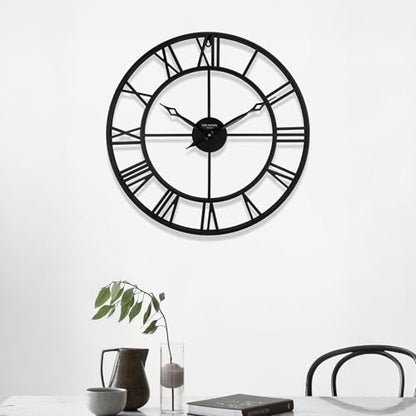 24 Inch Wall Clocks for Living Room Decor,Roman Numeral | Silent Non Ticking,Battery Operated,Durable Black Metal Wall Clock for Dinning Room, Entryway & Home Office - size: 24 Inch