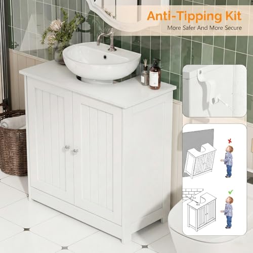 Bonnlo Pedestal Sink Storage Cabinet with 2 Doors Traditional Under Sink Cabinet Bathroom Space Saver Organizer with Adjustable Shelf White 23 5/8" W x 11 7/16" D x 23 5/8" H - color: White