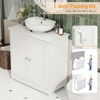 Bonnlo Pedestal Sink Storage Cabinet with 2 Doors Traditional Under Sink Cabinet Bathroom Space Saver Organizer with Adjustable Shelf White 23 5/8" W x 11 7/16" D x 23 5/8" H - color: White