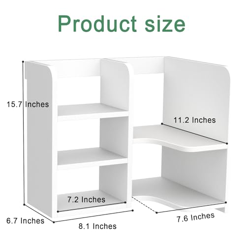 Desk Shelf,Small Bookshelf,Wooden Desk Hutch Desk Organizers,White Desktop Bookshelf and Accessories Storage Display Rack in Home Office Dorm,Freestanding Desk Shelf