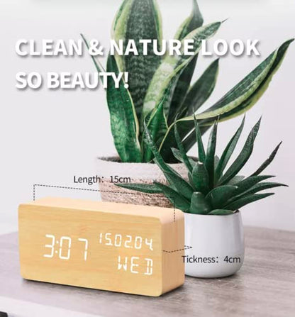 Wood Digital Alarm Clock Desk Time, Date(MM/DD/YY), Day of The Week, Temperature, Nightlight Large LED Display Portable Lamp Bedroom, Office, School, Home, Livingroom, Room (Bamboo) - color: Bamboo
