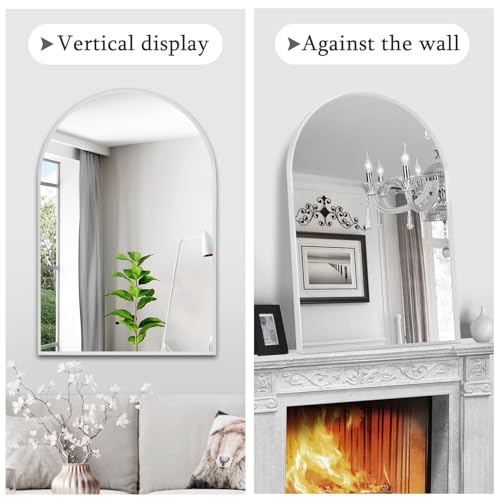 Silver Arched Mirror 22x30in, Metal Framed Bathroom Vanity Wall | Tempered Glass, Shatter Proof, Living Room Bedroom Entryway, Modern Elegant Design - color: Silver, size: 30"L x 22"W, style: Arched