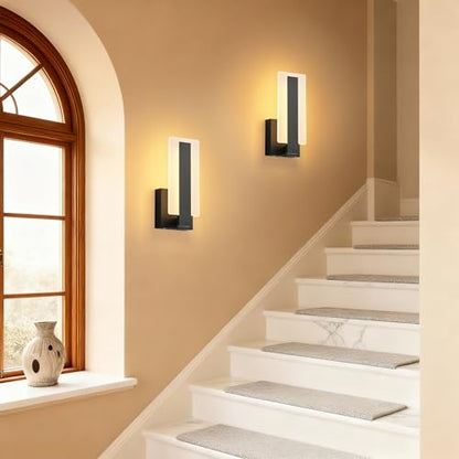 KARTOOSH Battery Operated Modern Wall Sconce Set of Two, Black | Rechargeable Wireless Wall Light with Remote Control, Dimmable 3 CCT, Timer, Night Mode, for Hallway, Bedroom, Living Room - color: Black