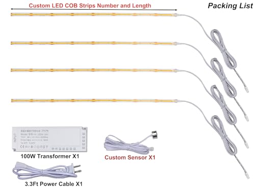 Under Cabinet Lighting, Custom COB Flexible Under Cabinet Lights, Warm(3000K) with Tape for Kitchen, Cabinet, Book Shelf Closet Showcas,Counter, Shelf, Warm White - color: Warm White, size: 4*5Ft COB Strips