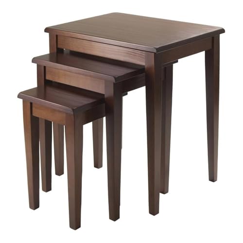 Pemberly Row 3-Piece Solid Wood Nesting Tables, Antique Walnut Finish, Stackable Design, Includes Small, Medium, Large Sizes, Transitional Style for Living Room or Home Office Use - style: Straight Edge Top